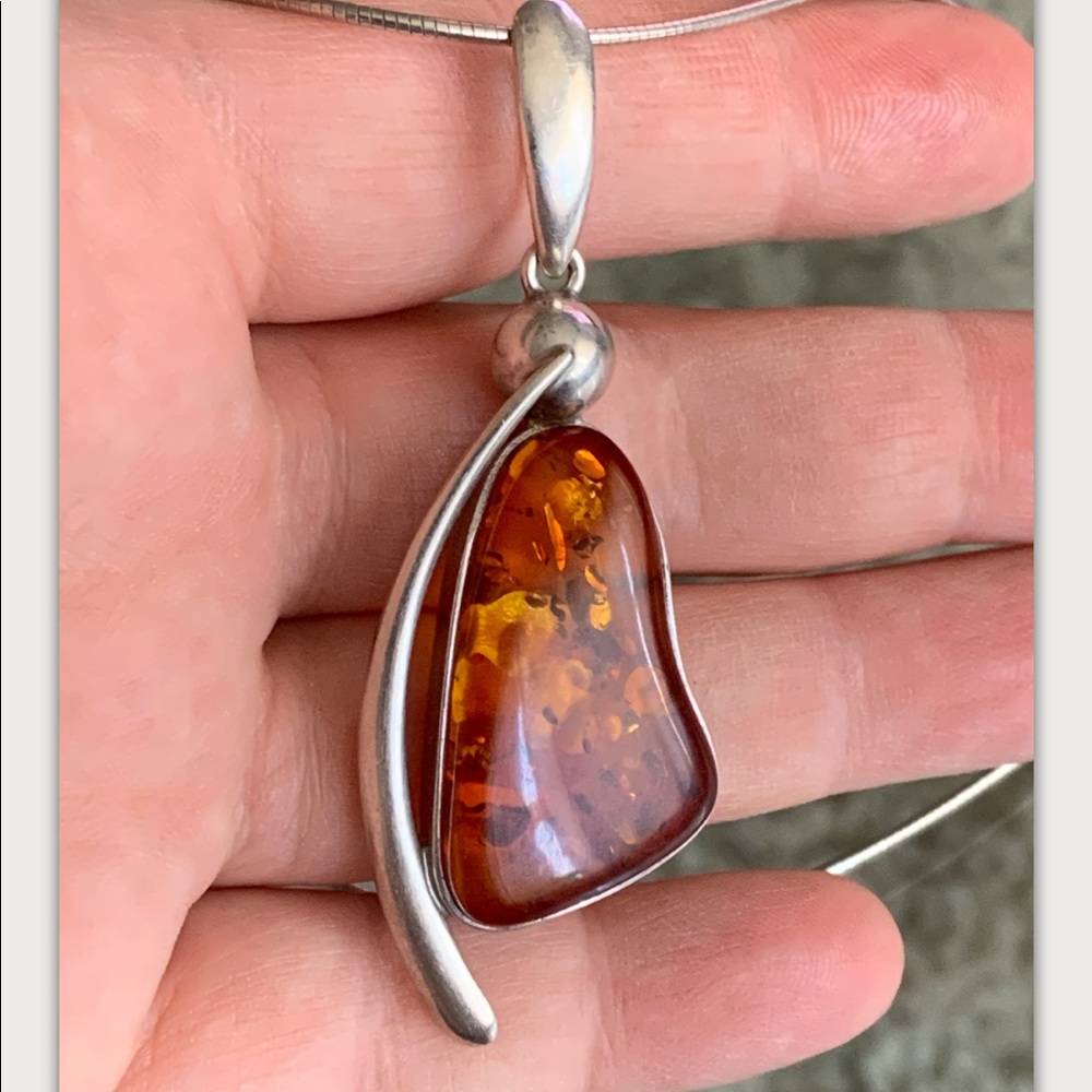 Made In Italy Sterling Silver Large Natural Amber
